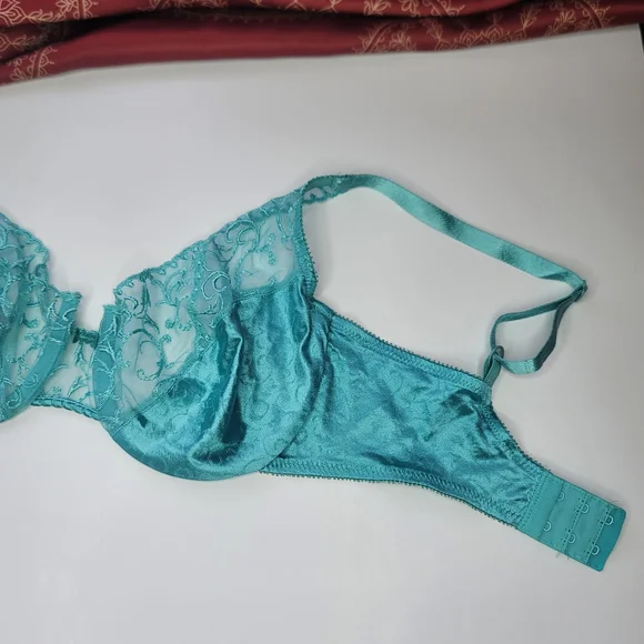 Vintage Christian Dior Bra Embroidered Lace Satin Blue Size 34D - Picture 4 of 13